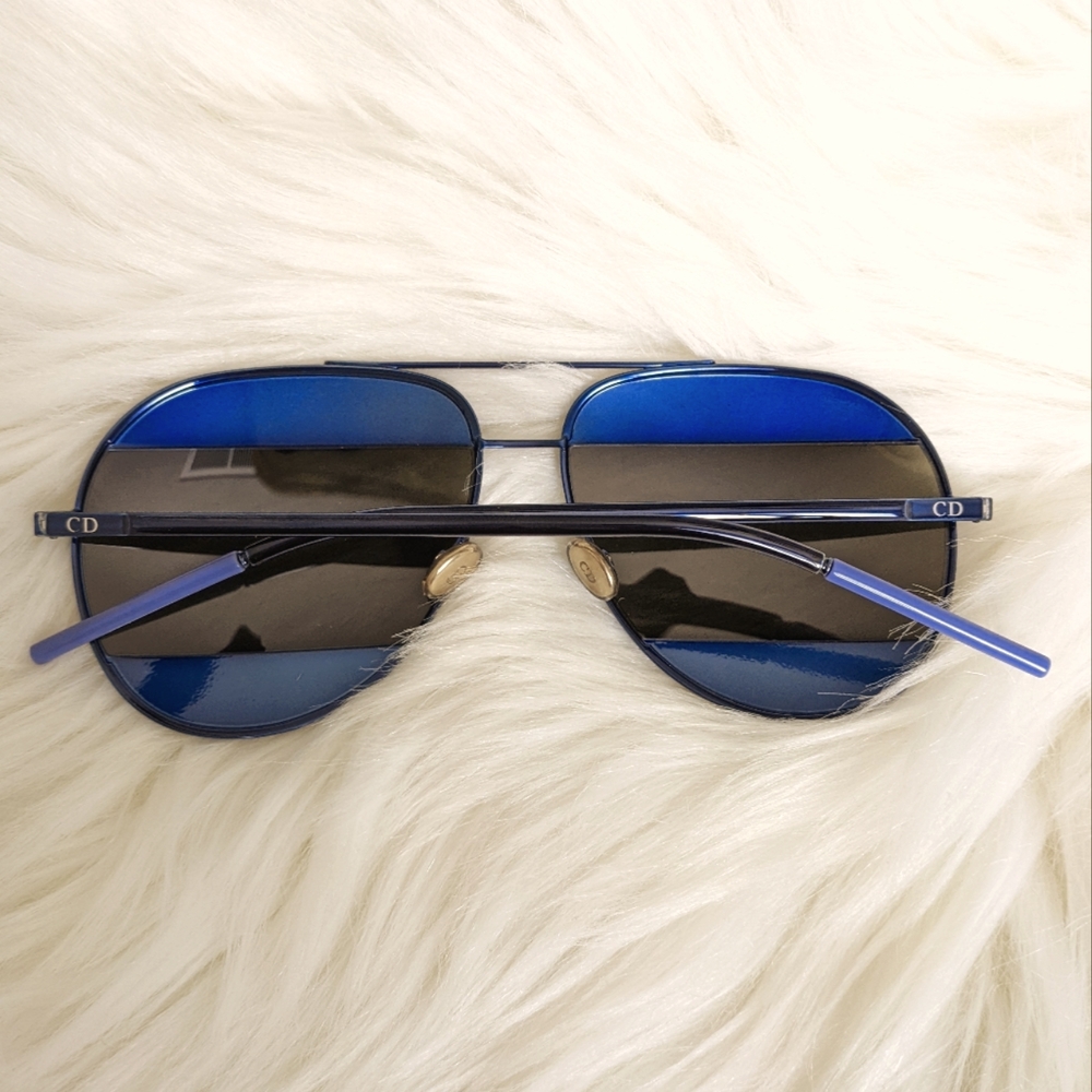 Christian Dior Color Block Aviator Sunglasses Unisex Blue Grey Mirror Lens - Picture 11 of 17